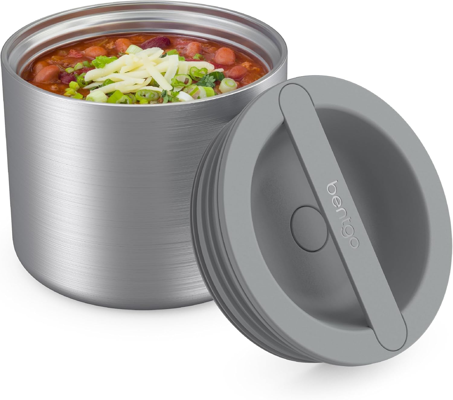 Bentgo Stainless Steel Insulated Food Container, 19oz, filled with chili and toppings