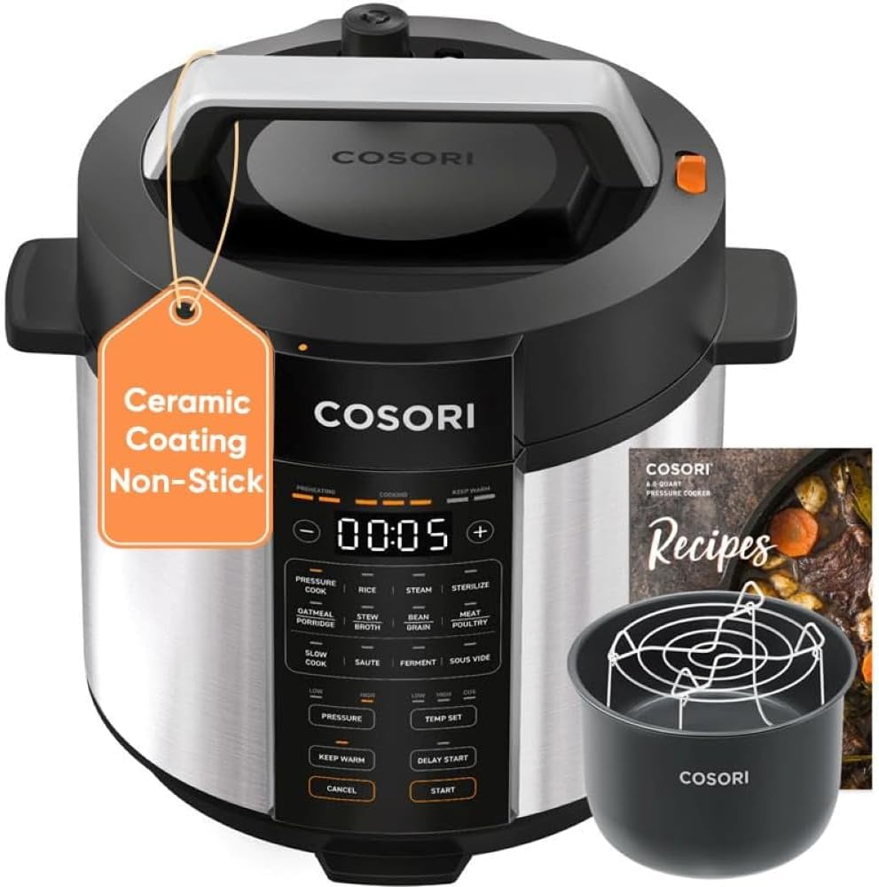 COSORI 6 quart 9-in-1 electric pressure cooker, silver and stainless steel