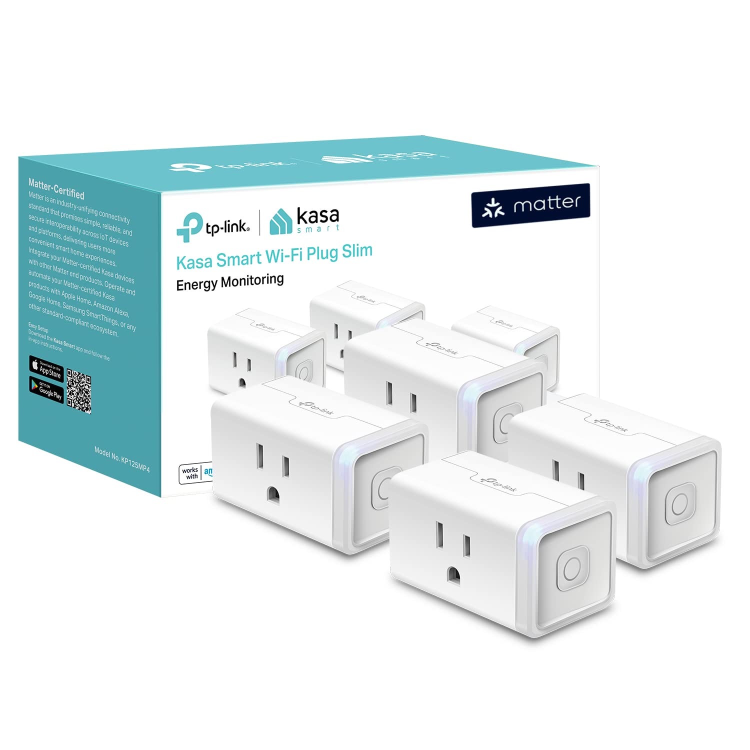 Kasa Matter Smart Plug with Energy Monitoring KP125MP4, 4-pack