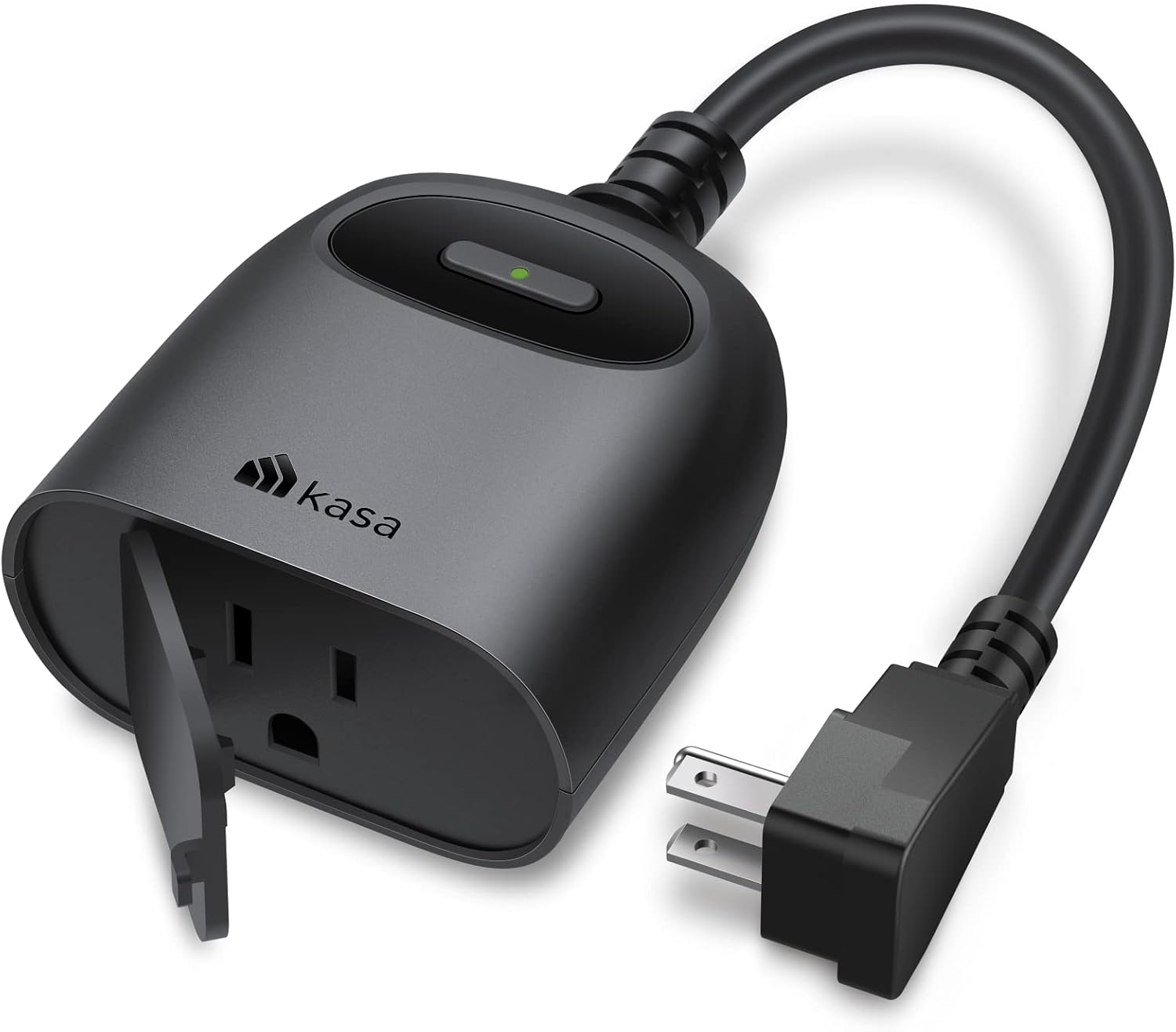 Kasa Outdoor Smart Plug KP401 with weatherproof outlet cover open
