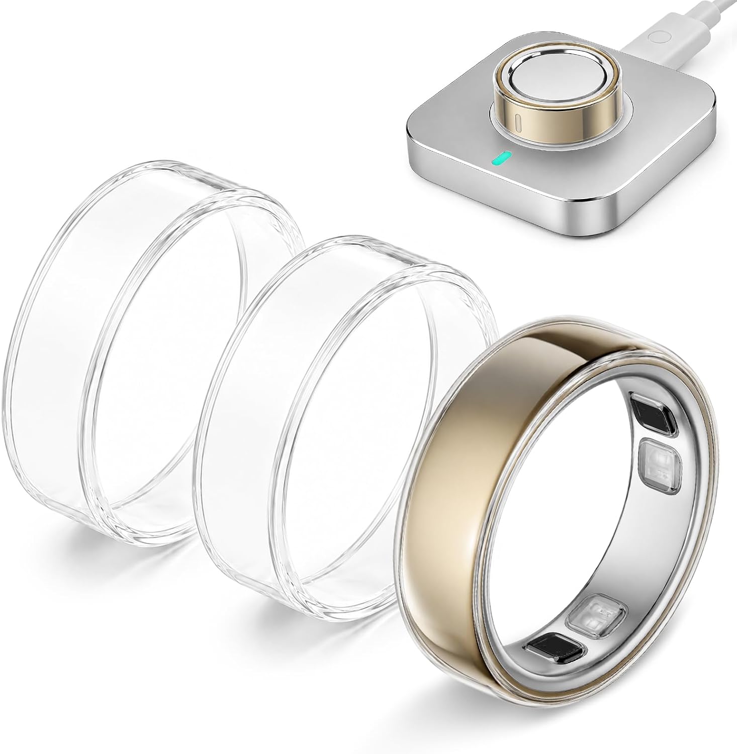 Clear TPU smooth-seam cover for Oura Ring 5 shown next to the ring