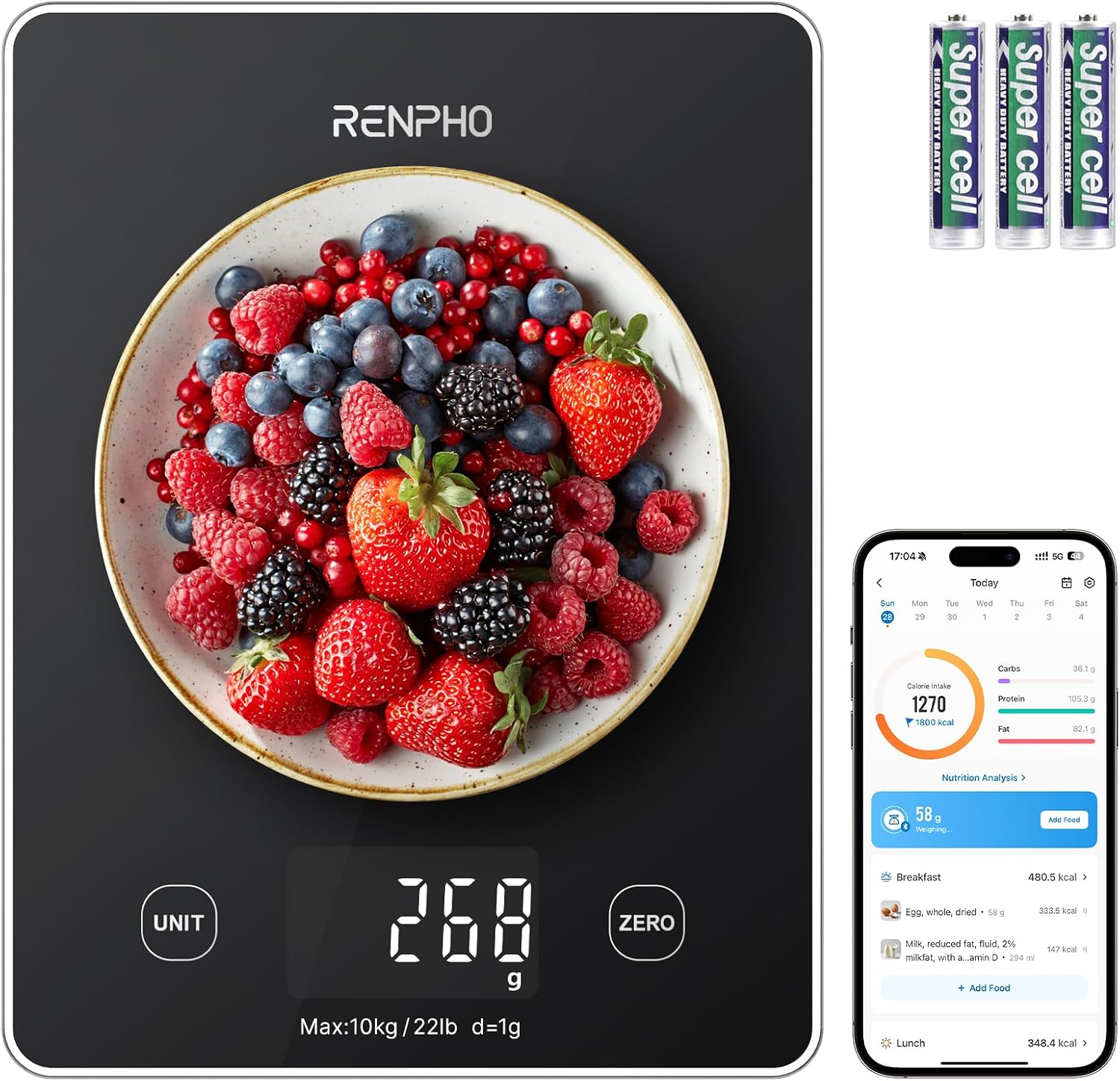 RENPHO Smart Food Scale with Nutritional Calculator, black