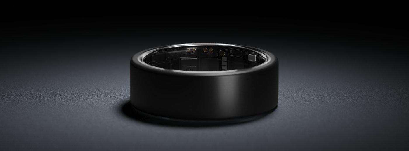 Ultrahuman Ring Air titanium smart ring, matte black finish, shown against a dark background
